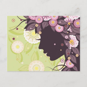 Postcard  with woman face silhouette and flowers