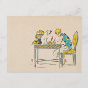 Postcard - Woman and cat - French artist