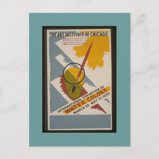 Postcard-WPA Chicago-AIC Watercolors Exhibit Postcard (Front)