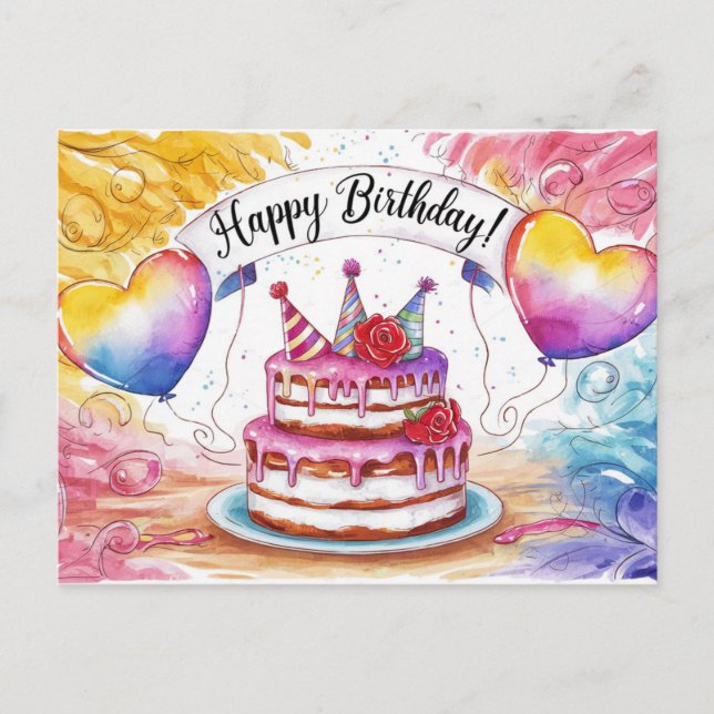 Postcards Happy Birthday Gateau 10 (Front)
