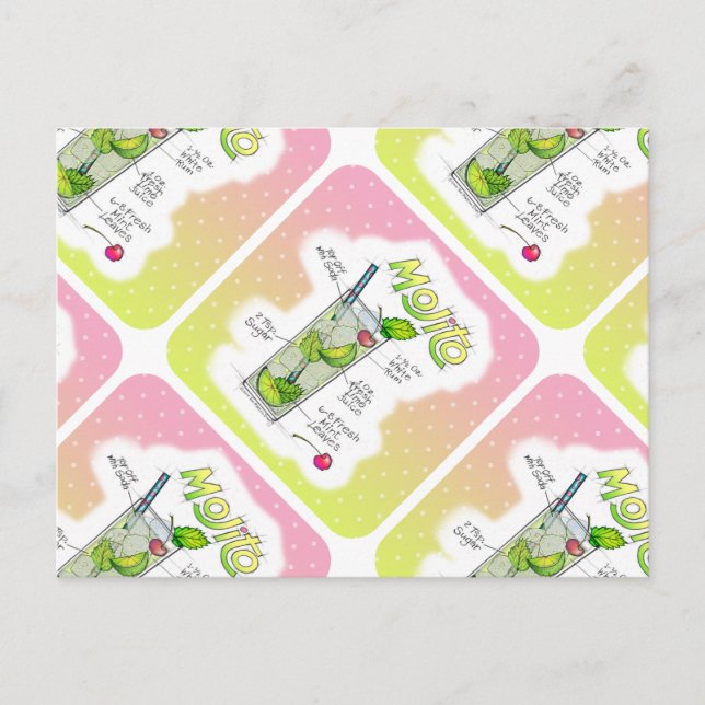 POSTCARDS - MOJITO RECIPE COCKTAIL ART (Front)