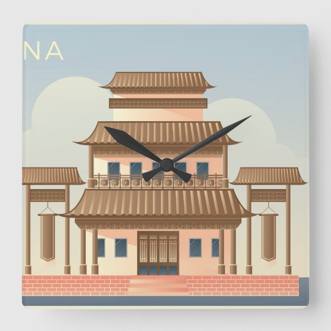 Postcards of China     Square Wall Clock (Front)