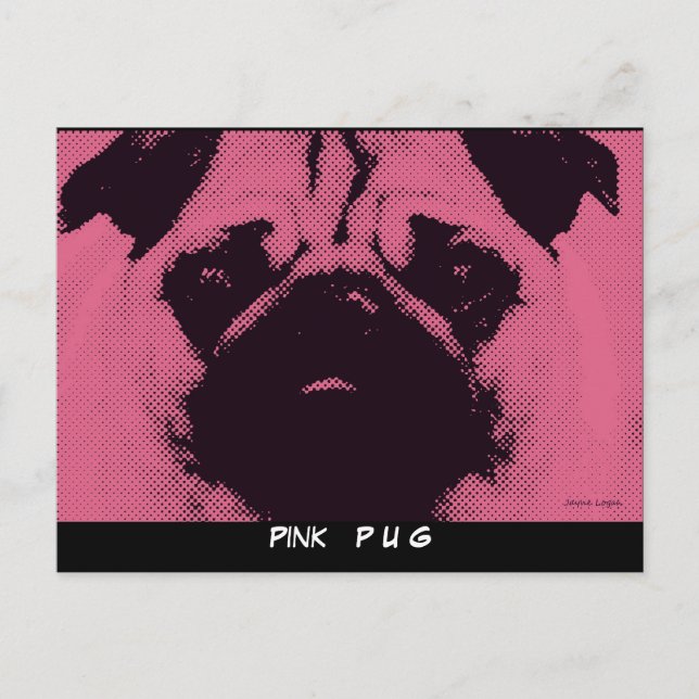 Postcards template, Pug dog pink (Front)