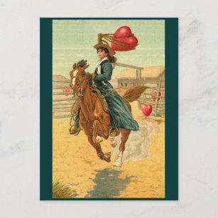 Postcards - Valentine cowgirl horse lasso heart