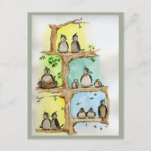Postcards with Birds and their Babies in a Tree
