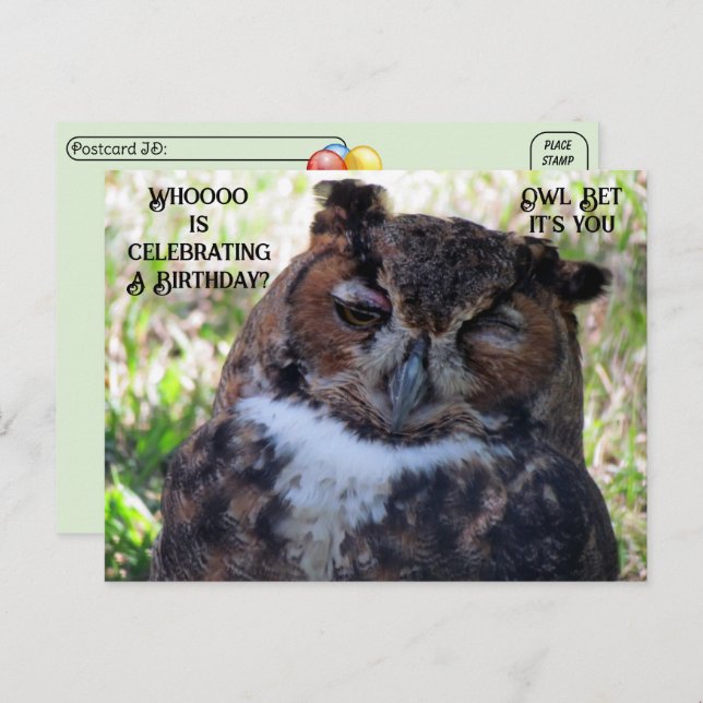 Postcrossing Birthday Great Horned Owl Postcard (Front/Back)