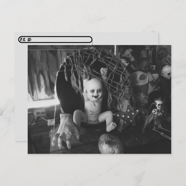 Postcrossing - Black & White Creepy Halloween Doll Postcard (Front/Back)