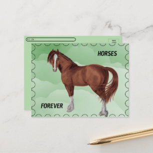 Postcrossing - Brown Horse with Postage Look Postcard