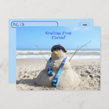 Postcrossing Greetings From Florida Beach Snowman 