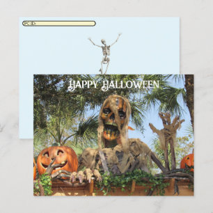 Postcrossing - Halloween Skeleton and Pumpkin Holiday Postcard
