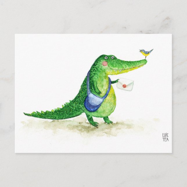 Postcrossing postcard with Cute Green Crocodile (Front)