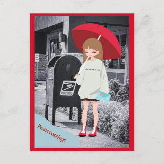 Postcrossing Red Umbrella Girl Postcard