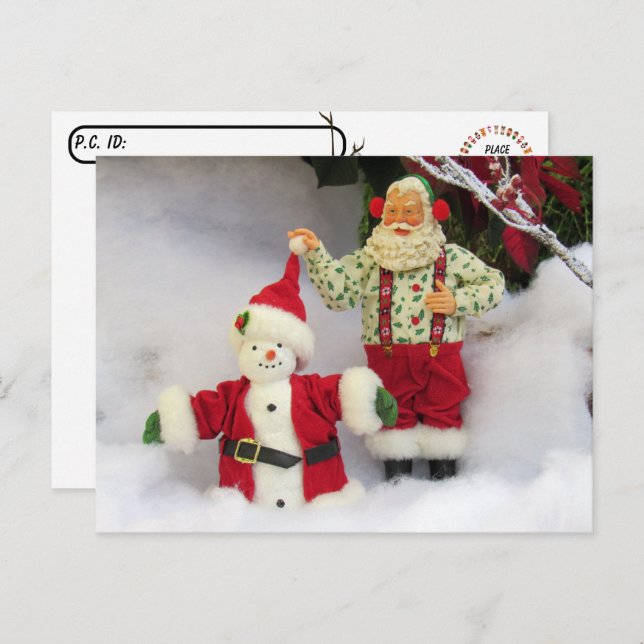Postcrossing - Santa Builds A Snowman Postcard (Front/Back)