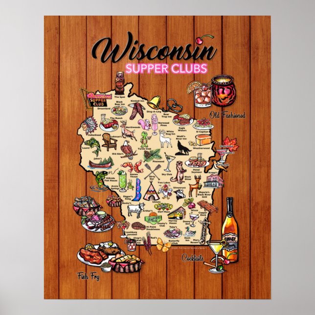 Poster - 16 x 20 - Wisconsin Supper Club Map (Front)