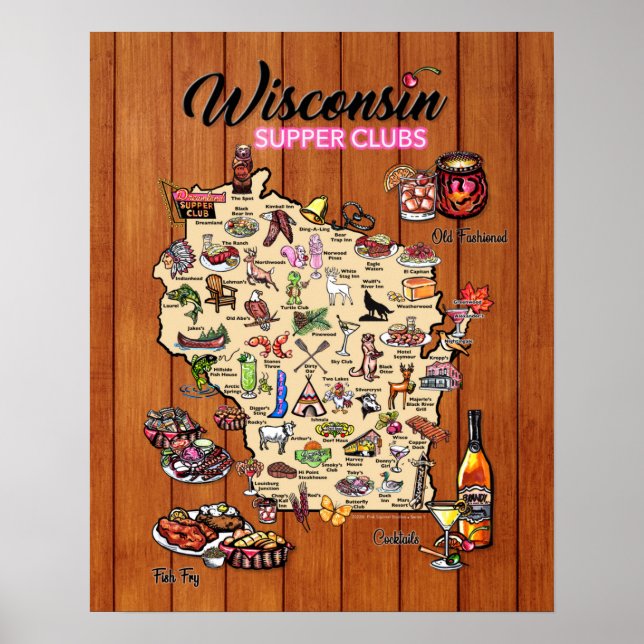 Poster - 16 x 20 - Wisconsin Supper Club Map (Front)