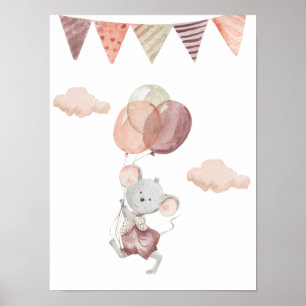 Poster 30,5x40,6cm - Little Mouse With Balloons