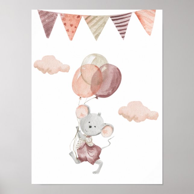 Poster 30,5x40,6cm - Little Mouse With Balloons (Front)