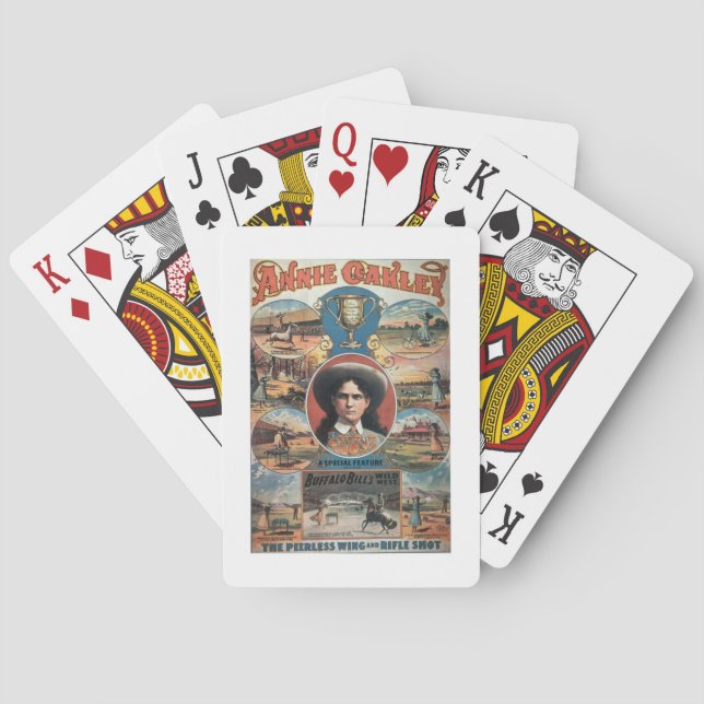 Poster advertising Annie Oakley featuring in Buffa Playing Cards (Back)