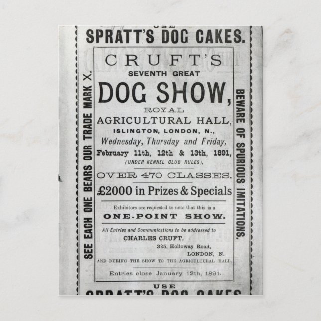 Poster advertising Cruft's Dog Show Postcard (Front)