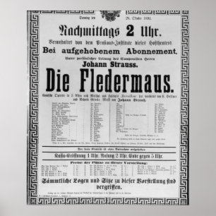 Poster advertising Die Fledermaus by Johann