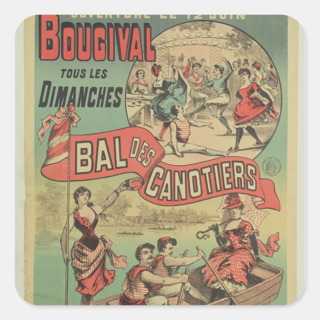 Poster advertising 'Le Bal des Canotiers' Square Sticker (Front)