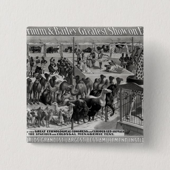 Poster advertising, 'The Barnum and Bailey 15 Cm Square Badge (Front)
