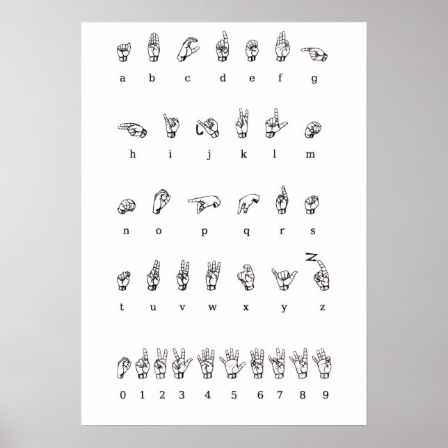 Poster American Sign Language Alphabet Numbers (Front)