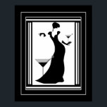 Poster ART DECO LADY Black White<br><div class="desc">LARGE Poster ART DECO LADY Black White birds Martini</div>