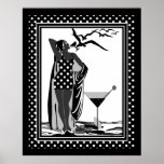 Poster ART DECO LADY Black White spots<br><div class="desc">LARGE Poster ART DECO LADY Black White birds Martini Polka Dots Spots</div>