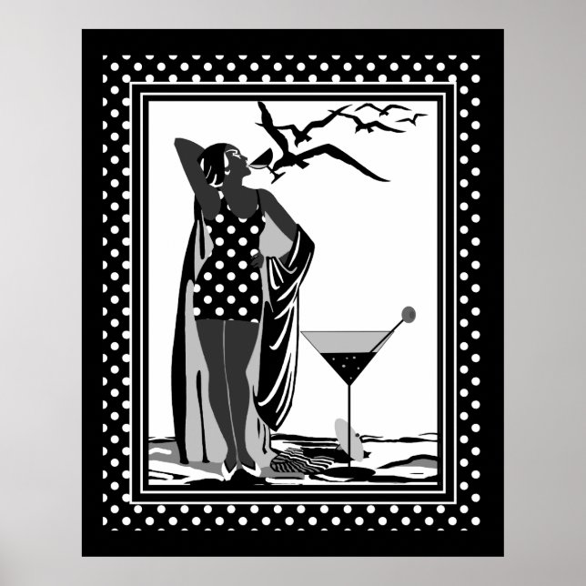 Poster ART DECO LADY Black White spots (Front)