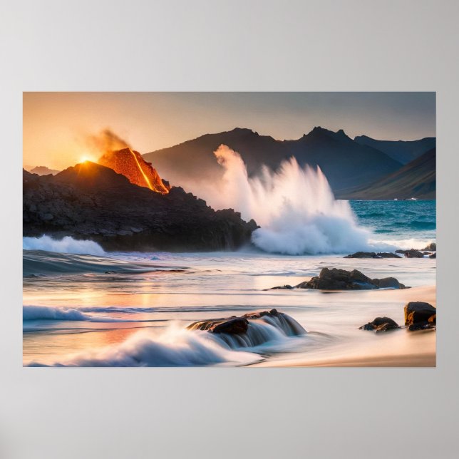 Poster Art Volcanic Ocean Scene (Front)
