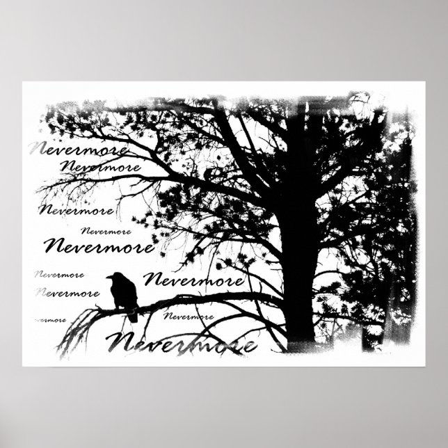 Poster - B&W Nevermore Raven Silhouette (Front)