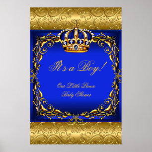 Poster Baby Shower Boy Blue Little Prince Crown