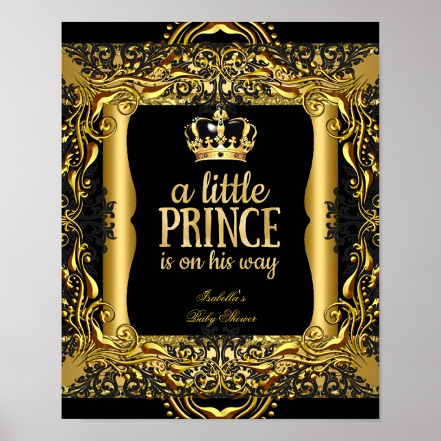 Poster Baby Shower Little Prince Gold Black (Front)