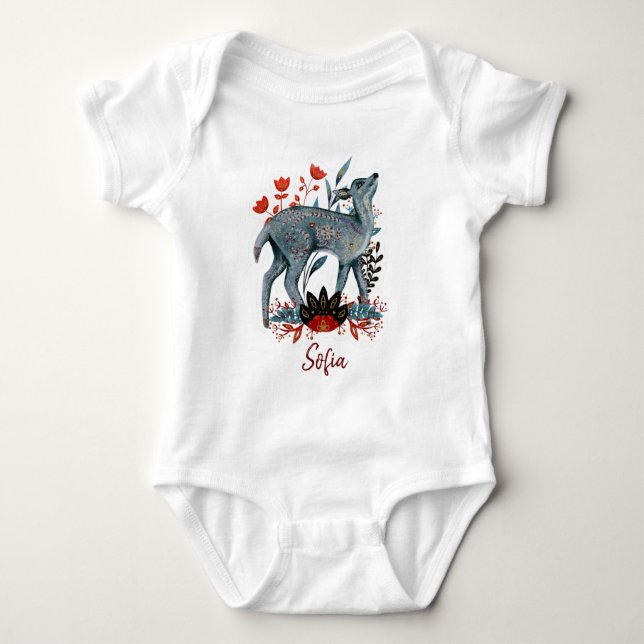Poster baby shower red and blue with animals baby  baby bodysuit (Front)