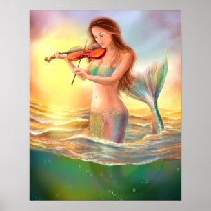 Poster-Beautiful mermaid plays on violin Poster