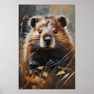Poster   Beaver   Oil Painting Style 