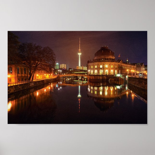 Poster Berlin Germany Skyline Nacht Fernsehturm (Front)
