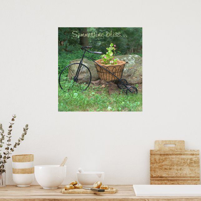 Poster Bicycle Pink Flowers in Basket (Kitchen)