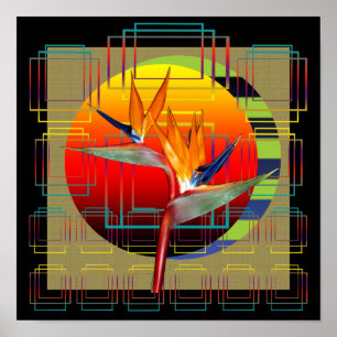 Poster Bird of Paradise Flower Sunset Geometric