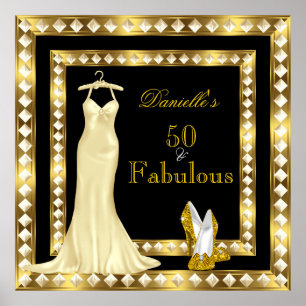 Poster Birthday Gold Black High Heel Dress