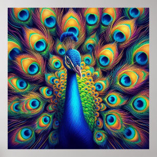 Poster - Blue Peacock, Feathers