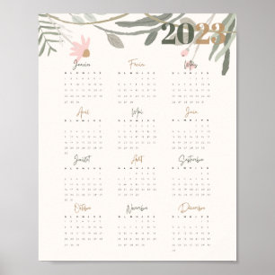 Poster Calendar 2023 FLORAL PASTEL - EN