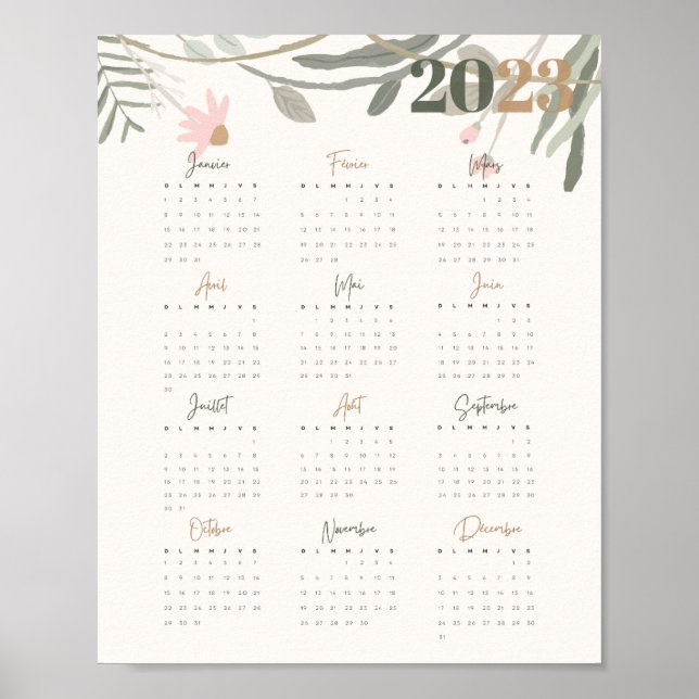 Poster Calendar 2023 FLORAL PASTEL - EN (Front)