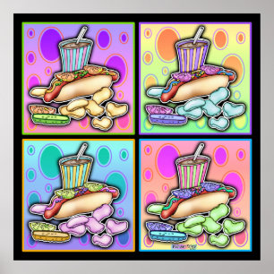 Poster, Canvas - Pop Art Hot Dog with Chips and a Poster