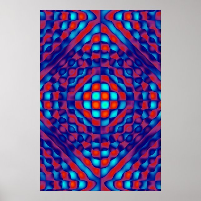 Poster, Chequered Abstract, Blue, Red Poster (Front)