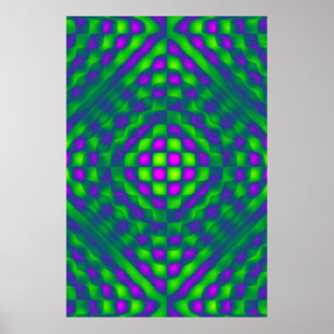 Poster, Chequered Abstract, Teal Green, Blue, Pink Poster
