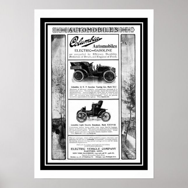 Poster Columbia Car 1903 Advertisement (Front)