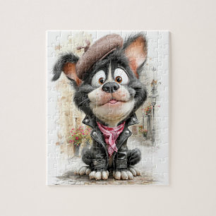 Poster Cute Rebel Puppy Dog Jigsaw Puzzle
