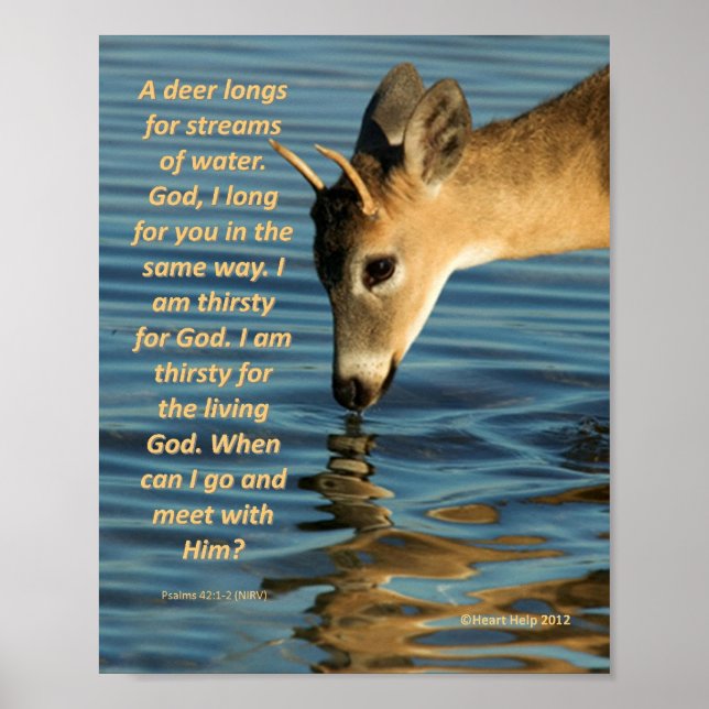 Poster - Deer Drinking Water with Psalms 47:1-2 (Front)